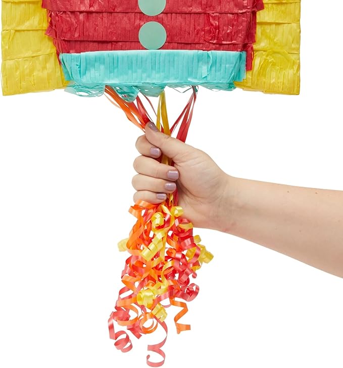 BLUE PANDA Rocket Ship Pull String Pinata for Space Birthday Decorations, Party Supplies & Outer Space Party Decor - 16.5 x 12.5 x 3 In, Red