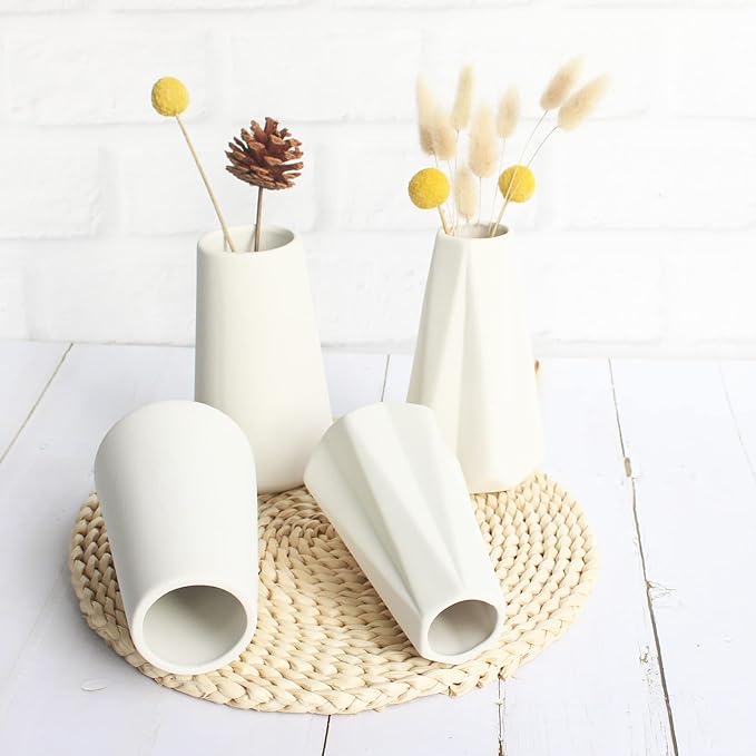 YANLING 6 Pack White Ceramic Vases for Home Decor, 6 Inch Modern Centerpieces for Pampas Grass, Table, Boho Flowers Decor