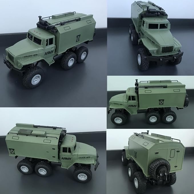 Remote Control Car, RC Military Truck 1:16 Scale Military Command Vehicle with LED Light 6WD Off-Road Crawler All Terrain Toy Car for Teen Adults