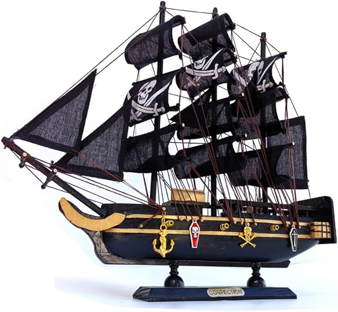 Handmade Crafts Sailing Ocean Theme Smooth Sailing Model Mediterranean Sailing Wooden Sailing Boat Suitable for Home Office Desktops (Black)