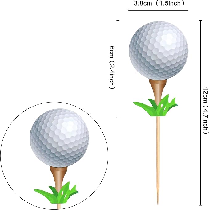 Ercadio 24 Pack Double Sided Golf Cupcake Toppers Sports Golf Ball Cupcake Picks Golf Birthday Cake Decorations Baby Shower Golf Sports Players Theme Birthday Party Cake Decorations