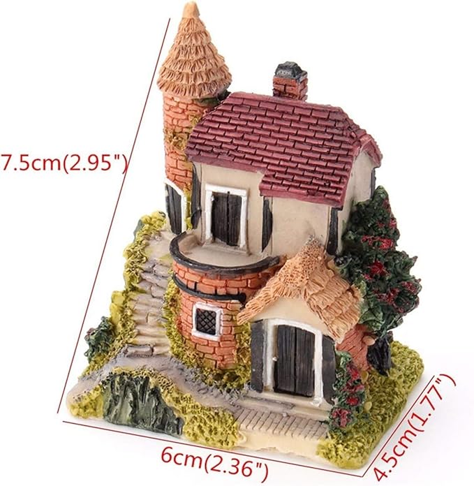 Avtytsda Resin Miniature House 4PCS Miniature House Fairy Gardening Micro Landscape Village Stone House Bonsai Terrarium Crafts Ornaments Accessories Home Decoration (A)