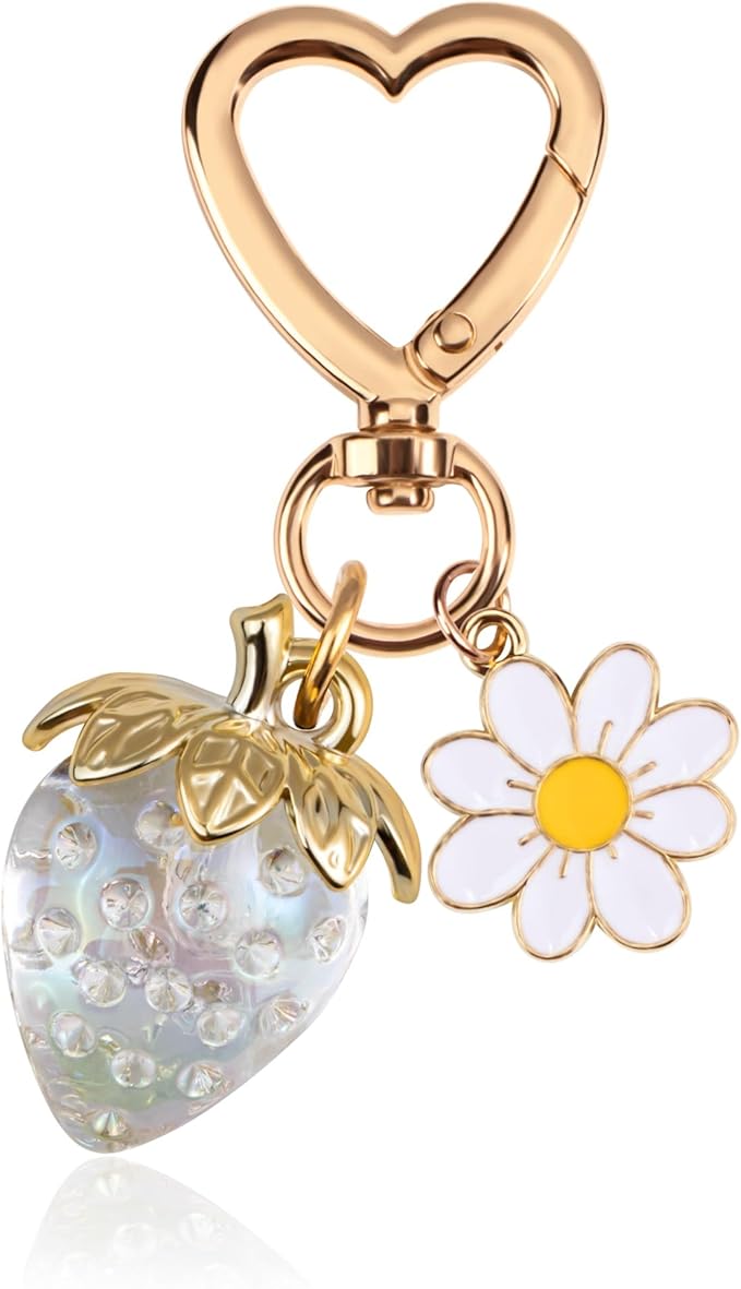 Wikavanli Cute Strawberry Keychain,Bag Charms,Kawaii Heart Flower Daisy Key chains Accessories Decor for Women Girls Purse