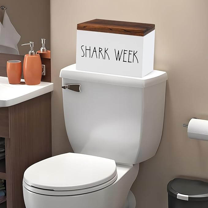 BORAENDEY Tampon Holder for Bathroom,Feminine Products Organizer,Shark Week Tampon Storage,Tampon Dispenser,Farmhouse Bathroom Storage Container,Bathroom Accessories Box for Girl Stuff