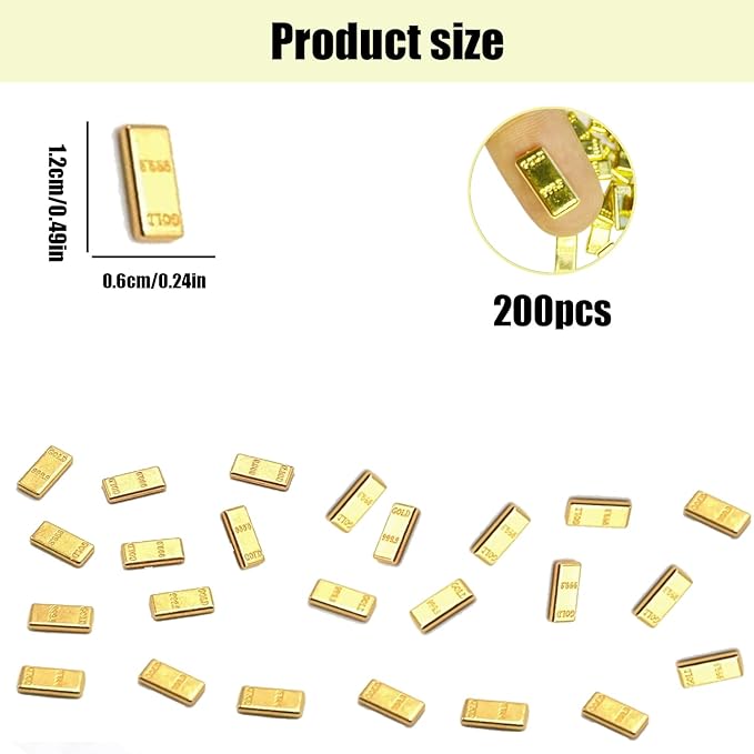 200 PCS Tiny Fake Gold Bar for Crafts Dollhouse Miniatures Mini Gold Bars for Dollhouse Fairy Garden Micro Landscaping Decoration