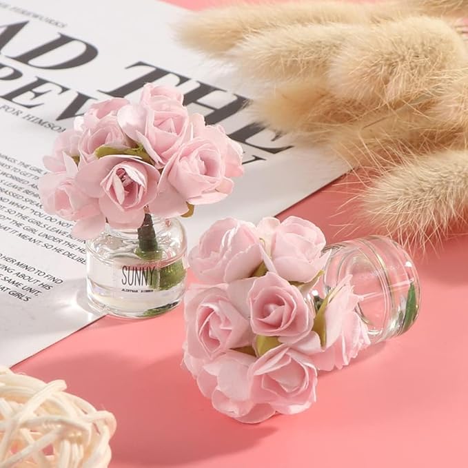 2Pcs 1:12 Scale Glass Vase with Flowers Set, Decorative Accessories for Mini Scene, Mini Decoration Dollhouse Décor