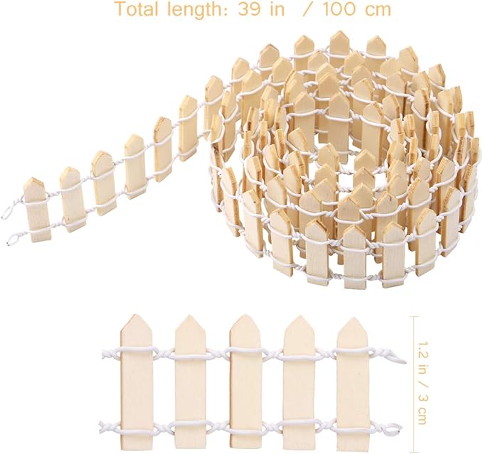 VORCOOL Small Wood Fence Miniature Fairy Garden Kit Micro-Landscape Accessories Dollhouse Decor Bonsai Terrarium Ornament（100cm x 3cm）