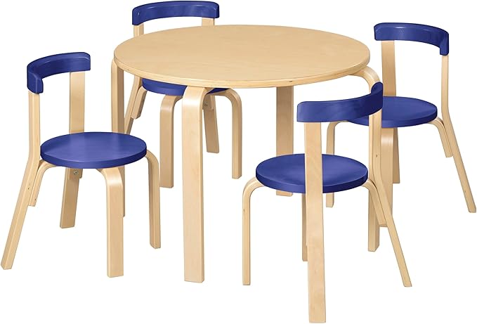 Bentwood Kids Table and Chairs Set, Kids Furniture, Blue, 5-Piece
