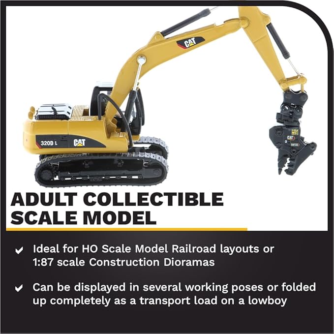 1:87 Caterpillar 320D L Hydraulic Excavator with Multiple Work Tools (Clean Up Bucket, Grapple, Hammer, and Multi Processor) - 85652 - High Line Series by Diecast Masters