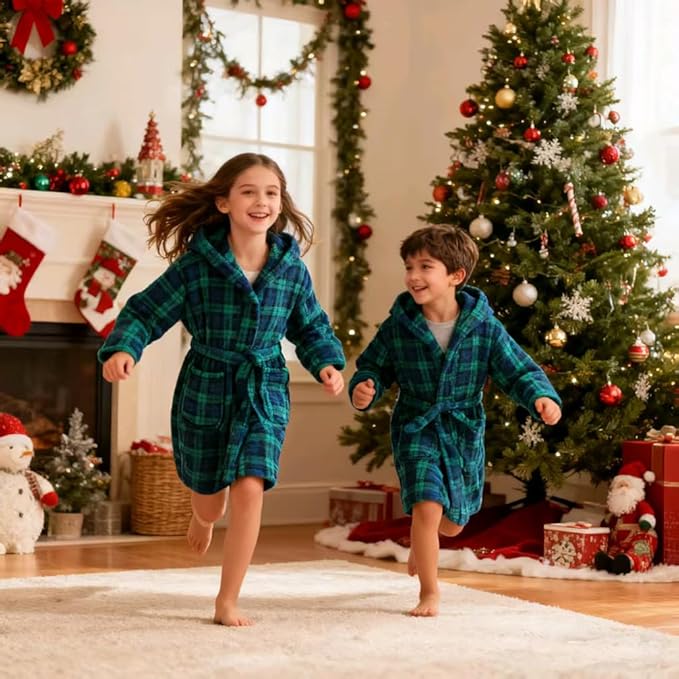 Boys Fleece Robe Hooded Toddler Soft Bathrobe Pajamas Sleepwear for Kids Girls 2-16 Years