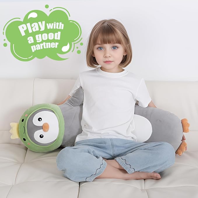 36 inch Long Penguin Plush Toy, Big Stuffed Animal with Cute Dinosaur, Cuddle Sleeping Body Pillow Penguin Plushies Gifts for Kids Boys Girls, Birthday, Halloween, Christmas