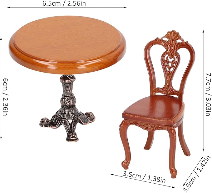Dollhouse Dining Table Chair Set, Birch Alloy Doll House Furniture Accessories Exquisite Carving Nostalgic for DIY