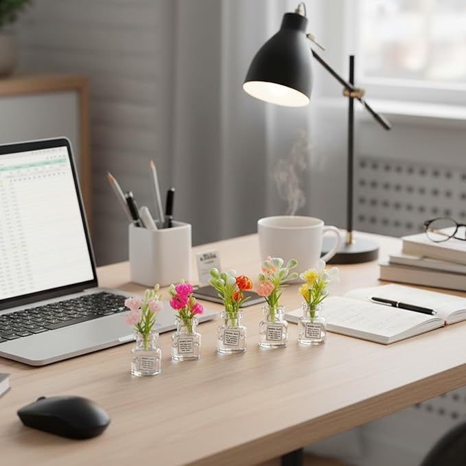 10 Pcs Miniature Dollhouse Plant Flowers, Small Glow in The Dark Glass Dollhouse Flowers, 1:12 Dollhouses Mini Vase with Flower, Faux Flower Model Dollhouses Decoration for Tiny Houses
