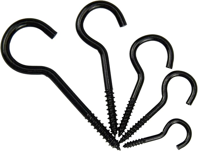 BJUTYEU 125 Pieces of Screw Cup Hook Set 5 Sizes Ceiling Small Hooks Wardrobe Decoration Hanging Accessories for Hanging Outdoor or Indoor use (0.98" 1.41" 1.57" 1.96" 2.36") (Black)