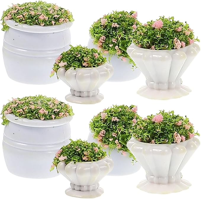 Abaodam 8Pcs Dollhouse Miniature Plants Mini Potted Plant Miniature Bonsai Plants Mini Flower Pots Scenery Landscape Plant Decor Dollhouse Decoration Greenery Ornament