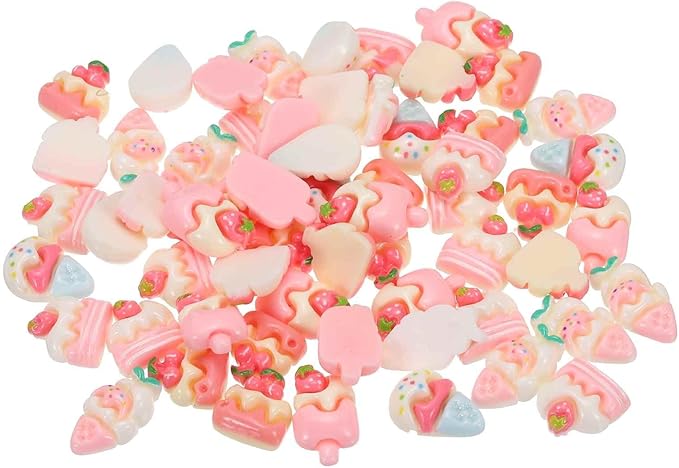 Mini Cute Pink Ice Cream Decor, Miniature Doll Food Crafts for Dollhouse & Landscape & Mini Kitchen & Micro Fairy Garden & DIY Craft Decorations(Pink, Blue, 100pcs)