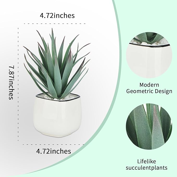 TOPSV Artificial Succulents in Pots - Small Fake Plants Mini Succulent Agave Faux Plants Indoor for Boho Bathroom Decor, Bedroom, and Coffee Table Office Farmhouse Decoration