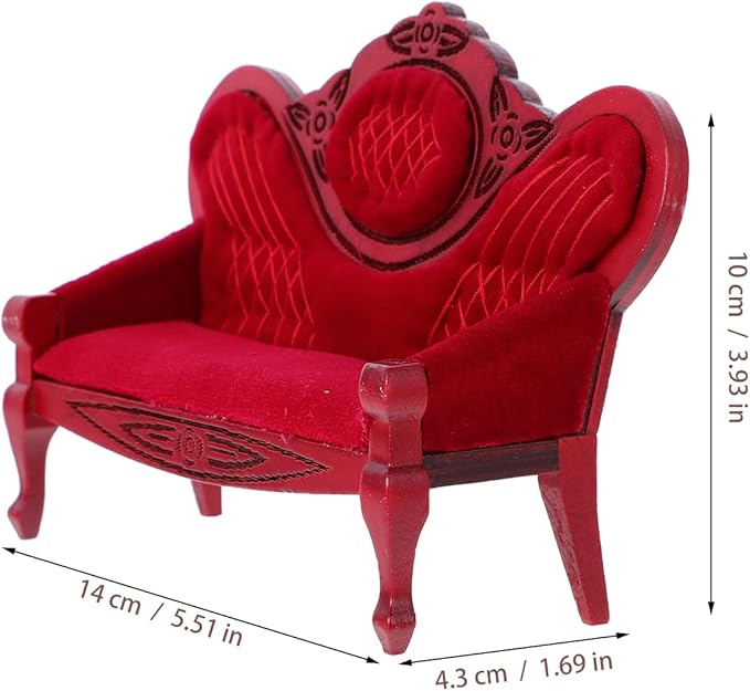 LOGOFUN 1:12 Scale Red Vintage Miniature Sofa - Dollhouse Furniture