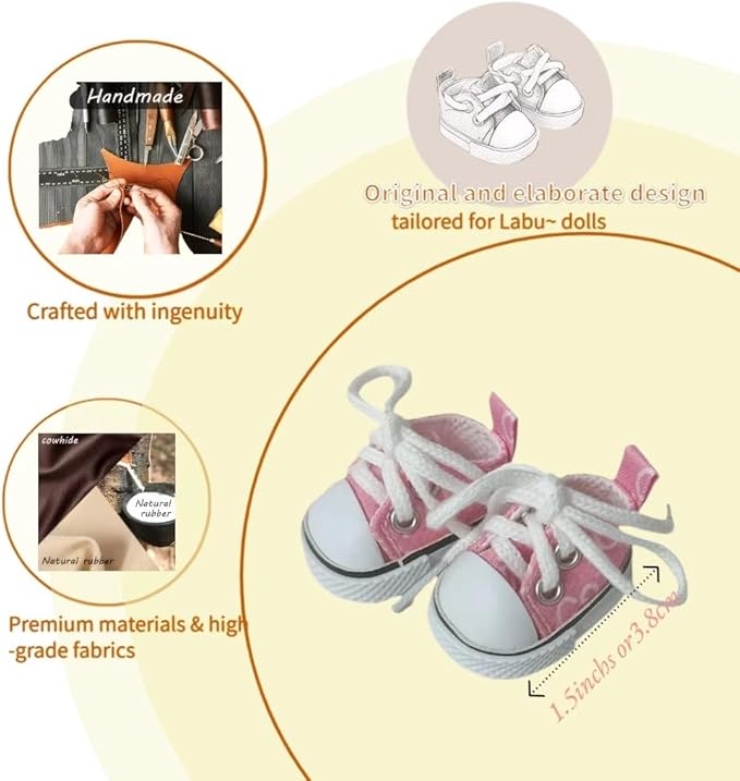 Ciunura Premium Doll Shoes for Lububu, Cute Doll Shoes for 4-7in Dolls, Ideal for Lububu Outfits(Pink Canvas)