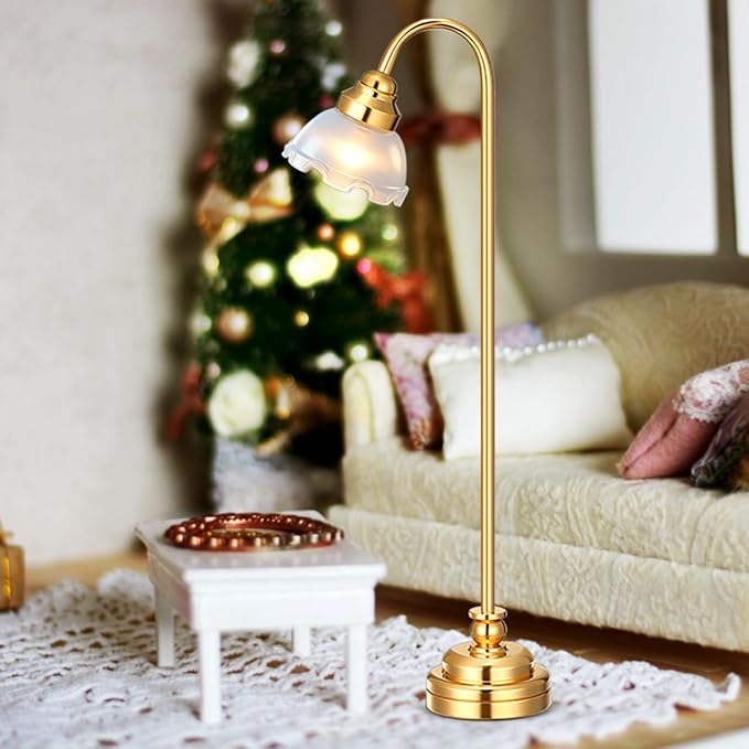 TOYANDONA Miniature Dollhouse Floor Lamp 1:12 Scale – Battery Operated Led Mini Floor Light for Dollhouse Furniture Decor, Realistic Mini House Lighting & Photo Props