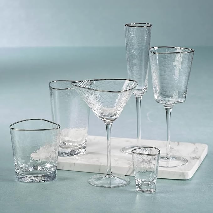 Zodax Aperitivo Triangular Stemware or Glassware - Clear with Platinum Rim - Sets of 4 (Wine)