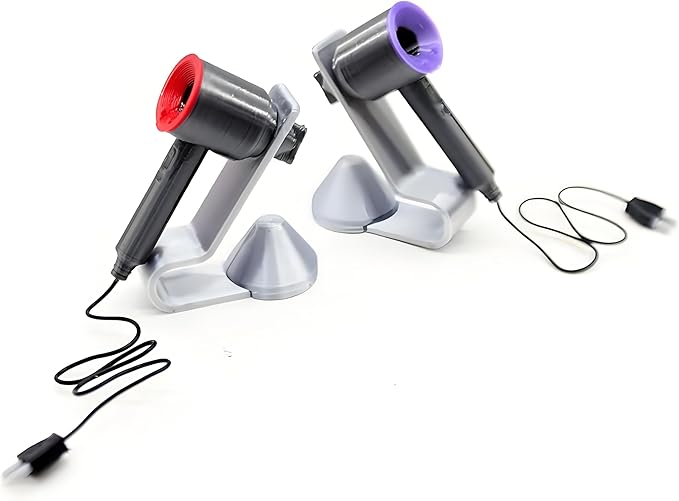 Miniature Hair Dryer Set with Stand & Nozzle – 1:12 Scale Realistic Dollhouse Bathroom, Bedroom Vanity, Miniature Beauty Styling Accessory, Hair Salon Decor, DIY Display & Collector Ornament (Red)
