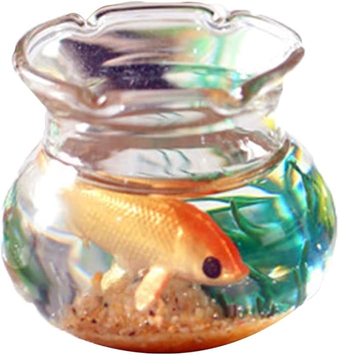 1pc Multicolour Dollhouse Miniature Goldfish Bowls with Smooth Surface, Realistic Chic Resin Dollhouse Fish Tank Accessories for Garden Scene Decor,1.06" x 0.51" x 1.02" Décor