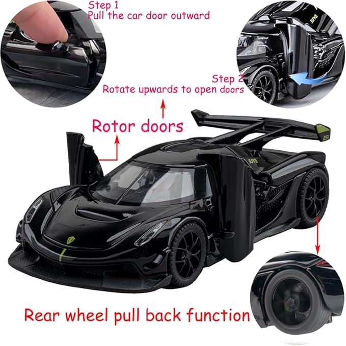 Toy Cars Model Jesko Black Alloy Collectibles Die-cast Vehicles with Sound and Light