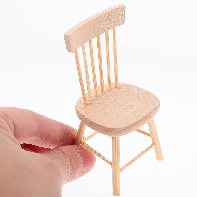 Wooden Dollhouse Furniture: Dolls Table & Chair Furniture Set Living Room Miniature Desk Chair for Mini House Accessories