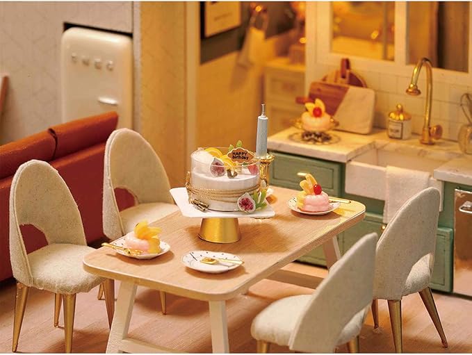 GuDoQi DIY Miniature Dollhouse Kit, Tiny House kit with Furniture and Music, Miniature House Kit 1:24 Scale, Great Crafts Gift for Birthday Christmas Day, Comfortable Life