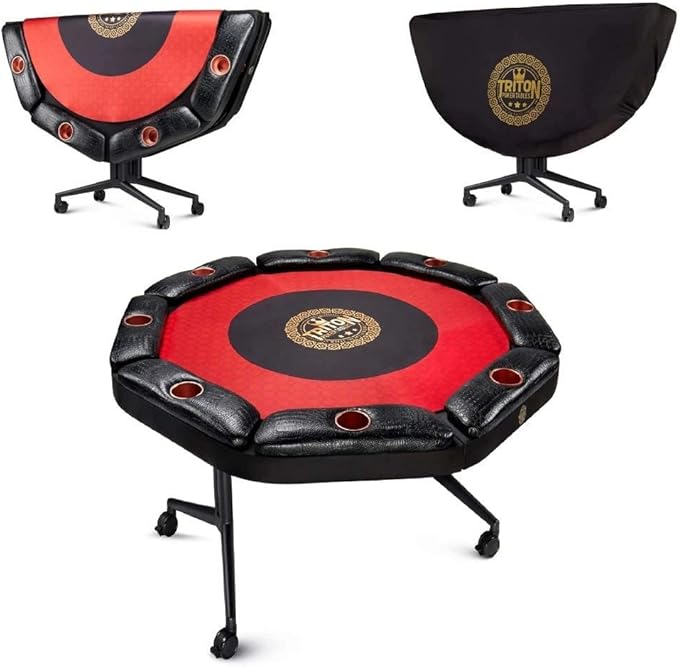 Triton Premium Poker Table for 10 Players - Foldable and Long-Lasting Poker Table, Luxurious Vegas Style Casino Experience at Home