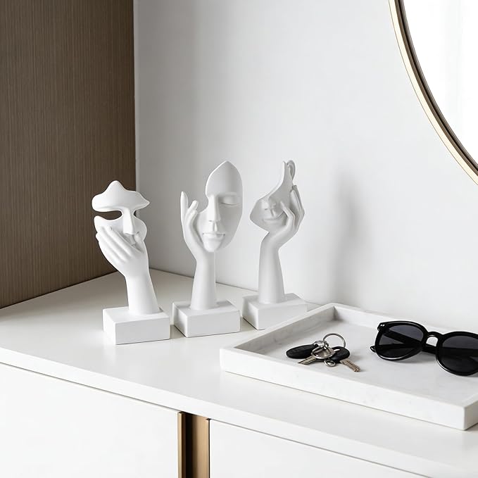 oliruim 3 Pcs Thinker Small Statue Set - White Art Abstract Home Accent Figurines for Decor Woman Apartment Bookshelf Floating Shelf Coffee Table Office Desk Bathroom Counter Decor (3 Pcs White, 6")