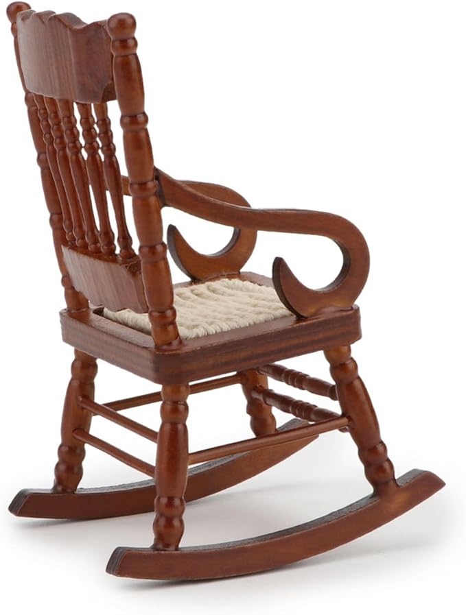 Dollhouse Chairs 2PCS Miniature Rocking Chair 1:12 Scale Wooden FurnitureAccessories Tiny Mini House Home Outdoor Cake Topper Decoration ModelLiving Room Scene Christmas Craft Displays (Brown)