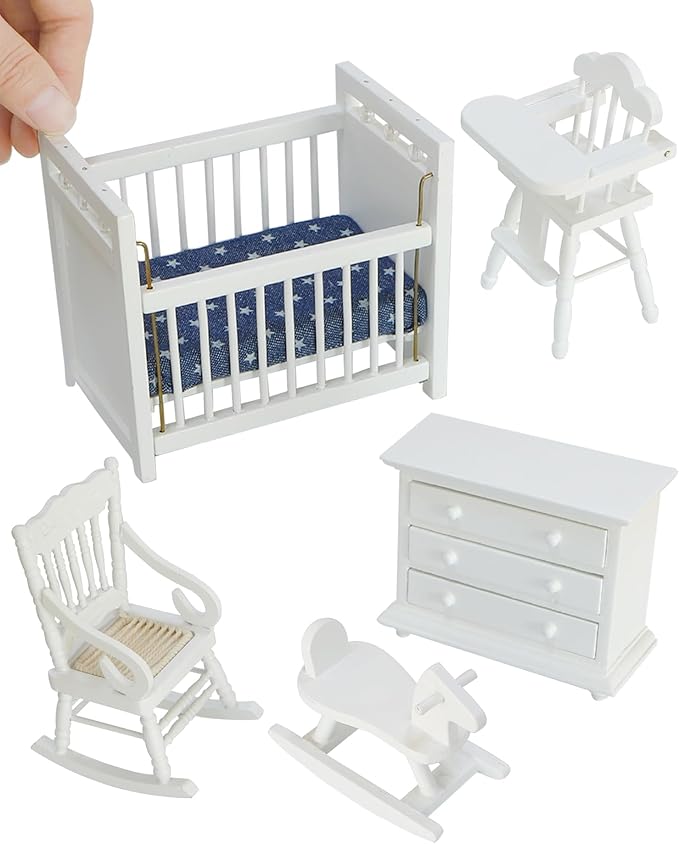 iLAND Miniature Dollhouse Furniture for Nursery Babyroom on 1/12 Scale Realisitc Doll House Furniture and Accessories Set Lovely for Teens Dollhouse Enthusiasts