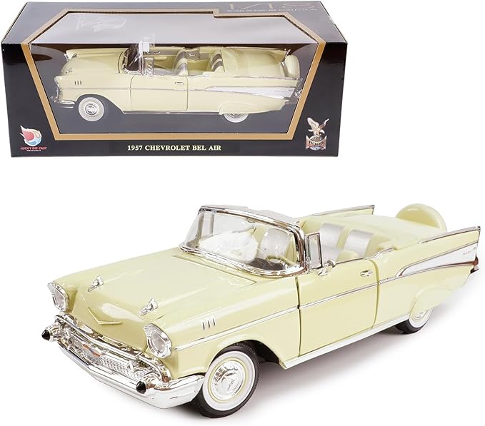 1957 Chevrolet Bel Air 1:18 Diecast - Ramjet 283 Fuel Injection, 50s Car Culture Icon | Opening Doors, Steering Linkage, Sustainable Gift Box | Ages 14+,Yellow