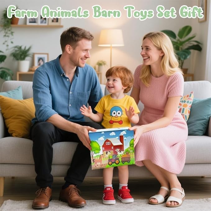 Kimicare Musical Red Barn Toy Farm Animal Finger Puppets for 3 4 5 Years Old, Animal Figures Playset with Farm Baby Book, Sensory Learning Toys Birthday Gifts Christmas Stocking Stuffers