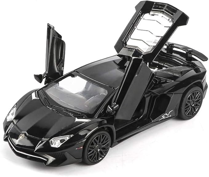 Alloy Collectible Black Aventador Toy Car Model Pull Back Die-Cast Vehicle with Lights and Sound