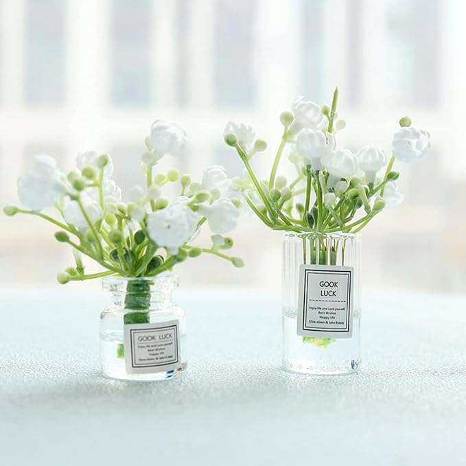 Realistic Miniature Flower Arrangements in Vase Set,1:6 Scale Dollhouse Accessories with Lifelike Details for Fairy Garden, Train Platform and Micro Landscape Décor (G)