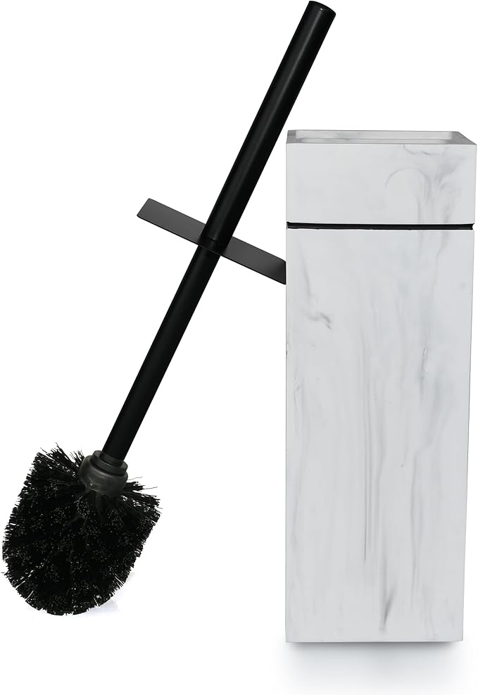 Indecor Home Black Line Design Resin Toilet Bowl Holder and Brush Set, Stylish Bathroom Cleaning Tool with Durable Bristles, Compact and Functional