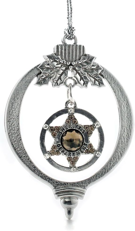 Inspired Silver - Sheriff Badge - Silver Christmas Ornament - Unique Charm Christmas Tree Ornament - Holiday Hanging Decoration