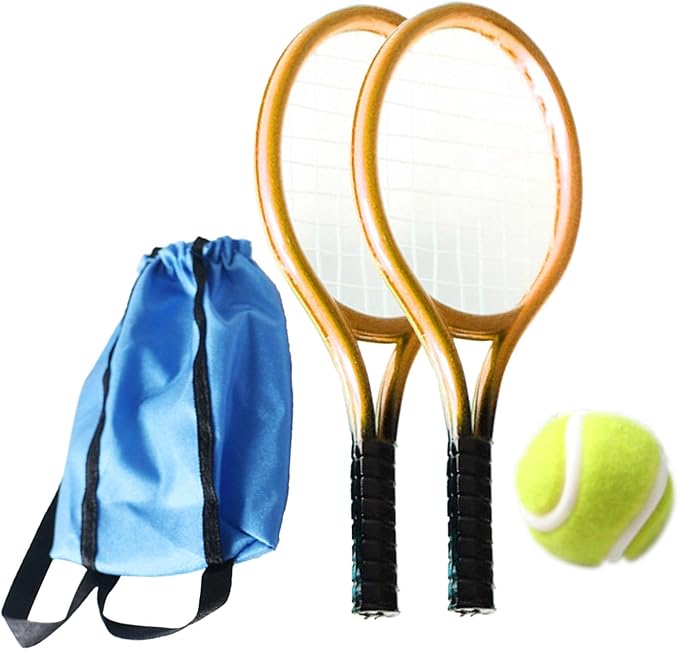 Mini Tennis Racket and Ball Set Mini Tennis Decor Miniature Tennis Kit Adults, Golden