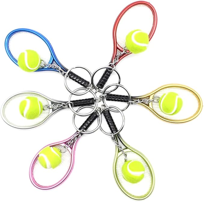 JINZHOUFZ Color Mini Tennis Racket with Ball Keychain Key Ring