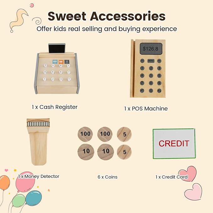Costzon Grocery Store Pretend Play, Wooden Play Store, Toddler Supermarket Playset with Cash Register, Vending Machine, Chalkboard, Kids Grocery Store Playset, Gift for Boys & Girls