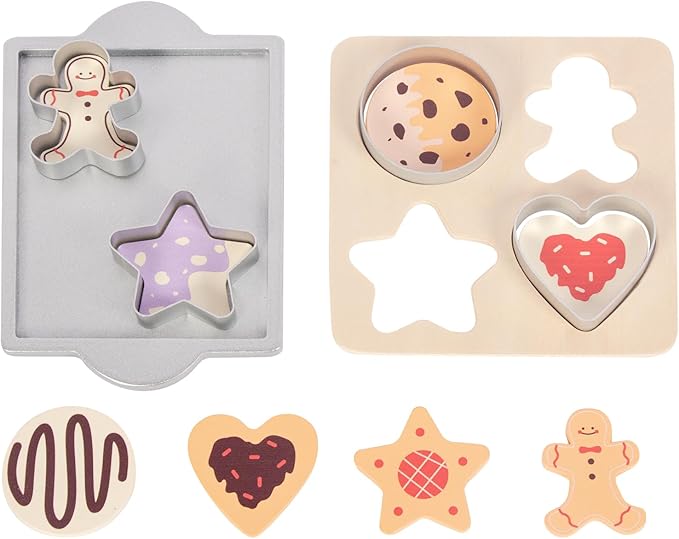 Wooden Gingerbread Cookie Baking Set, Play Food Sets for Toddlers, Play Kitchen Accessories for 3 4 5 Years Old Girls Boys Chrismas Birthday Gifts