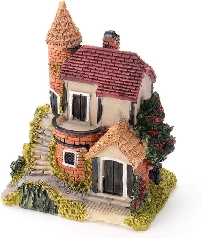 Avtytsda Resin Miniature House 4PCS Miniature House Fairy Gardening Micro Landscape Village Stone House Bonsai Terrarium Crafts Ornaments Accessories Home Decoration (A)