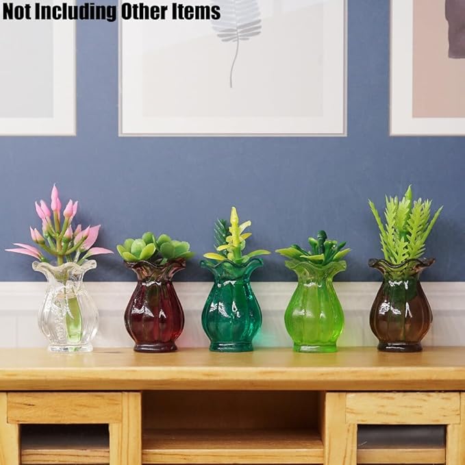 Odoria 1/12 Miniature Flower in Vase Dollhouse Decoration Accessories, 5Pcs