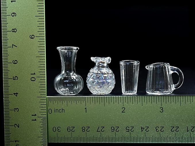 iLAND Miniature Dollhouse Accessories for Dollhouse Furniture Antique, Glass Vases w/ Dried Flowers Set (Elegant 4pcs)