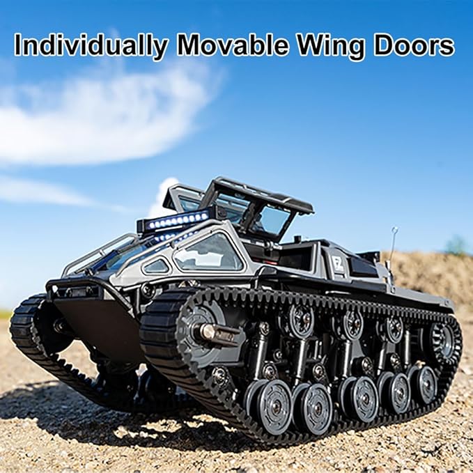 2.4G Fully Proportional Remote Control Tank - Rock Crawler RC Truck 4x4 Off Road Military Vehicle with 2 Batteries, All Terrain Drift Army Truck with Cool Lights, Great Gift for Kids Boys