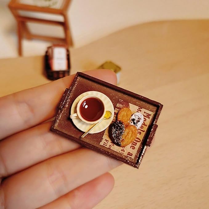 Miniature Afternoon Tea Set Dollhouse Decoration, 1:12 Miniature Coffee Mugs Dessert Model Miniatures Decor for Miniature Dollhouse Accessories
