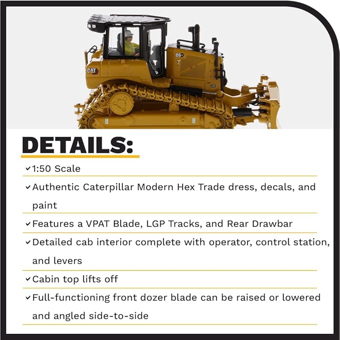 Diecast Masters CAT Caterpillar D6 XE LGP Track Type Tractor Dozer with VPAT Blade and Operator High Line Series 1/50 Diecast Model 85554